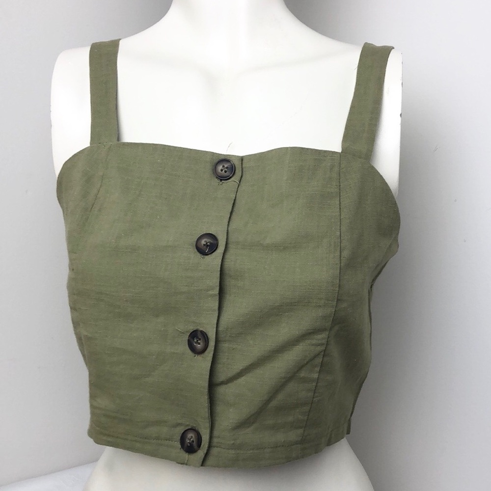 One Clothing Green Cotton Sleeveless Button Front Crop Top Size M